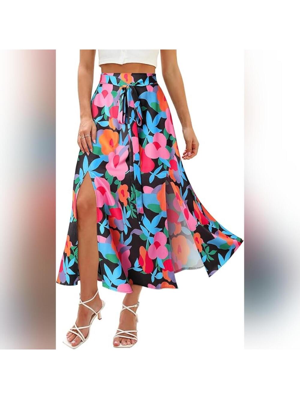 NWOT Ezcosplay Tropical Print High Waist Flowy Hawaiian Maxi Skirt, M (8-10)